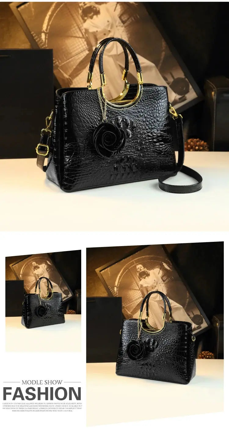 Genuine Leather Women's Handbags Crocodile Pattern Lady Flower Tassel Shoulder Messenger Bag Fashion Wedding Top Handle Bags JNi3 shop