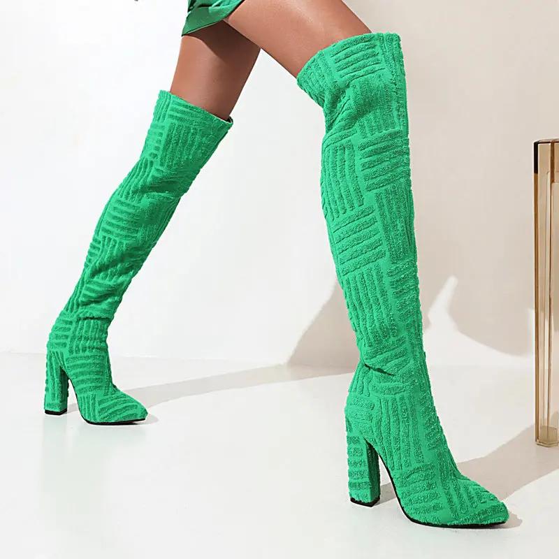Women's Chunky Heel Suede High Heel Thigh Boots Cjdropshipping