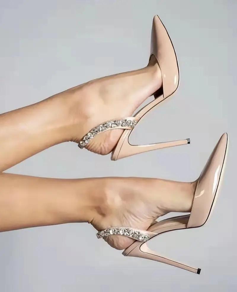 Rhinestone Side Empty Pointed High Heel Light Diamond Sandals Cjdropshipping