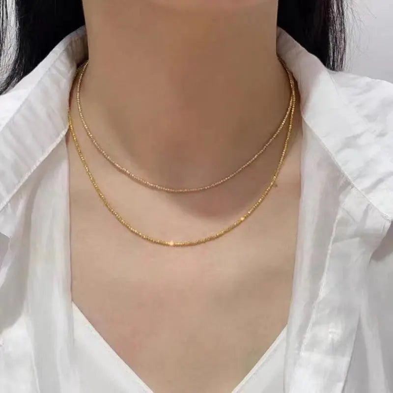 18K Gold Necklace Bungee Laser Bead Wave Bead Chain - JNi3 shop