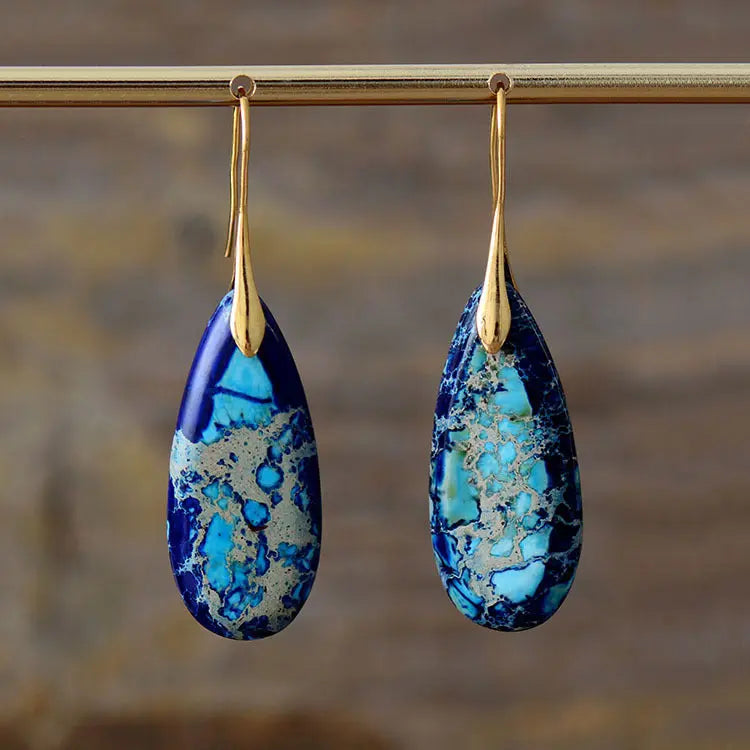 Bohemian Emperor Stone Water Drop Earrings Natural Stone Ornament Jewelry JNi3 shop