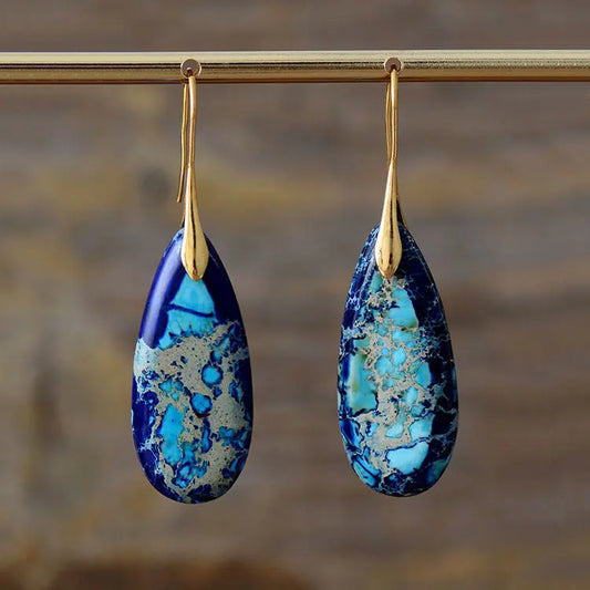 Bohemian Emperor Stone Water Drop Earrings Natural Stone Ornament Jewelry JNi3 shop