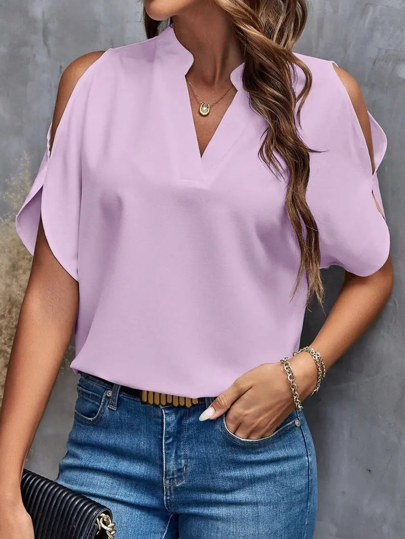 V-neck Graceful And Fashionable Off-the-shoulder Sleeves Women's Top JNi3 shop