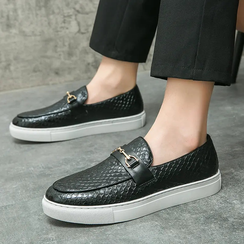 Double Pin Buckle Loafers Business Casual British Leather Shoes Dropshipman