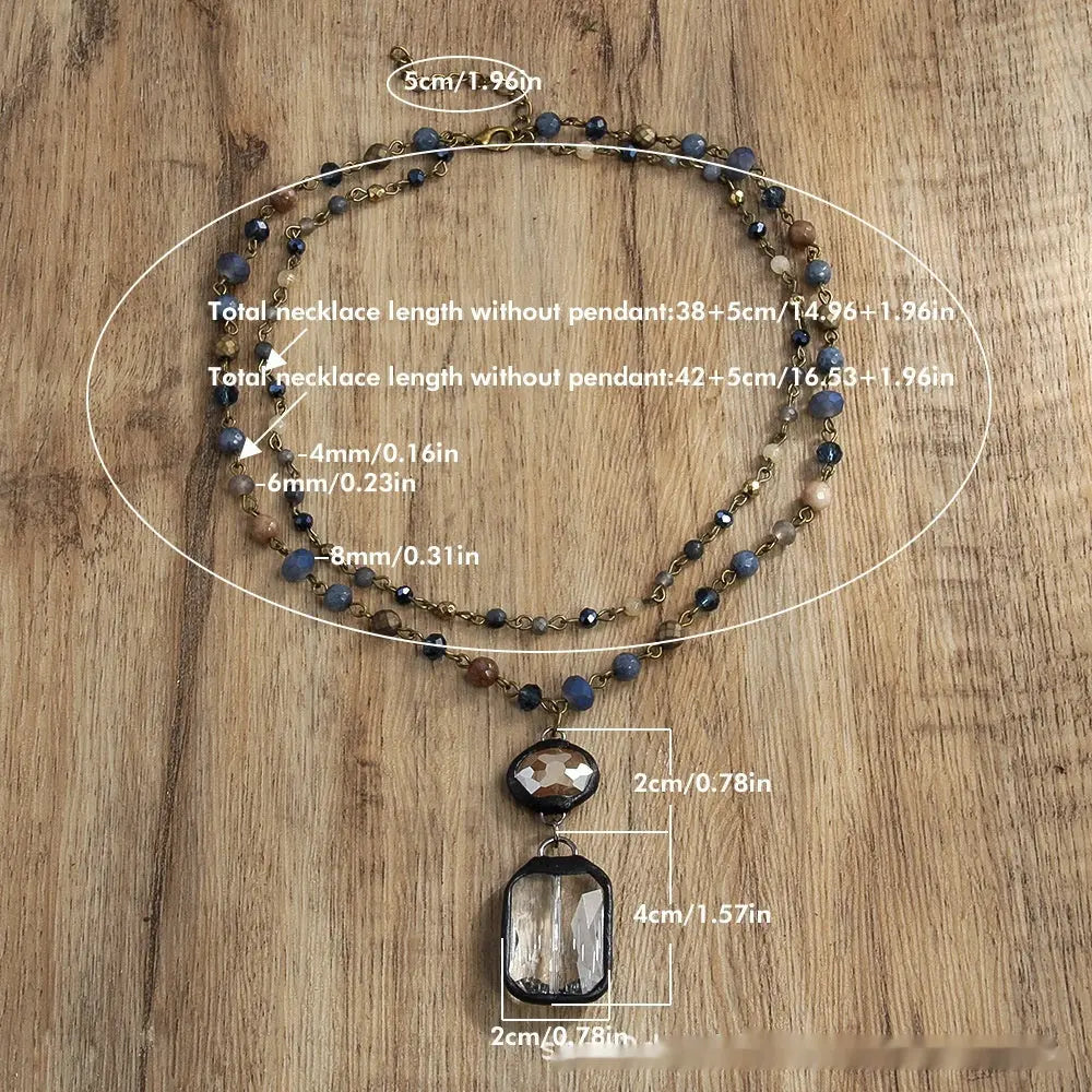 Fashion Tribal Style 2-layer Natural Stone Glass Chain Necklace JNi3 shop