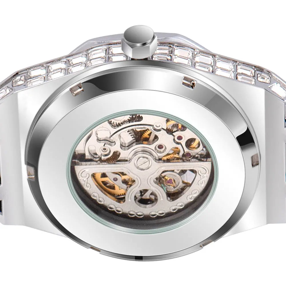 Hip Hop Full Square Diamond Luminous Hollow Mechanical Watch - JNi3 shop
