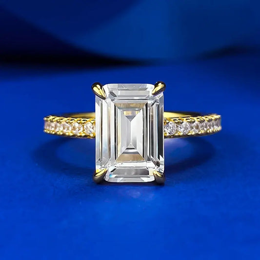 S925 Silver High Carbon Rhinestone Ring Rectangular - JNi3 shop