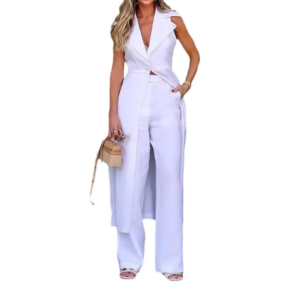 Women's Suit Fall Lapels Sleeveless Solid Color Two-piece Set Cjdropshipping