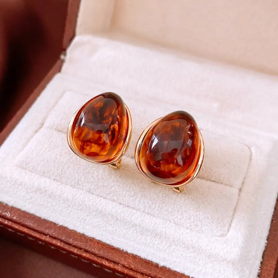Amber Water Drop Ear Studs Ear Clip JNi3 shop