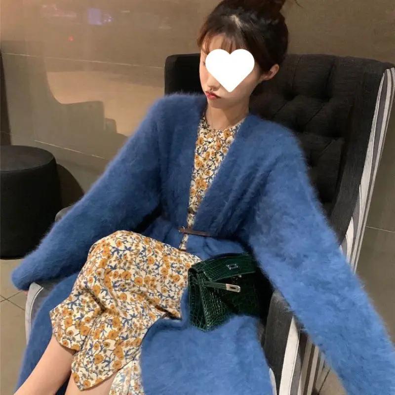 Mink-like Wool Cardigan Loose Size Thickened Mid-length Idle Style Knitted Coat JNi3 shop