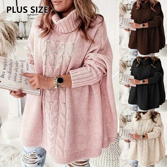 Lapel Batwing Sleeve Loose Casual Plus Size Women's Knitting Sweater JNi3 shop