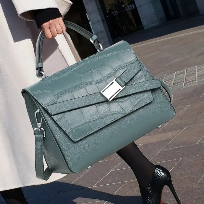 Elegant Lightweight Leather Alligator Print Handbag Dropshipman