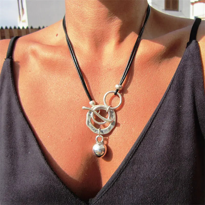 Bohemian Ring Leather Necklace OT Buckle Drop Cjdropshipping