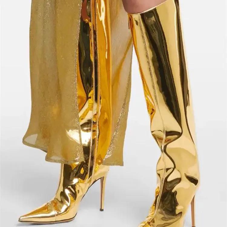 Women's High Heel Pointed Toe Symphony Patent Leather Knee Boots Cjdropshipping