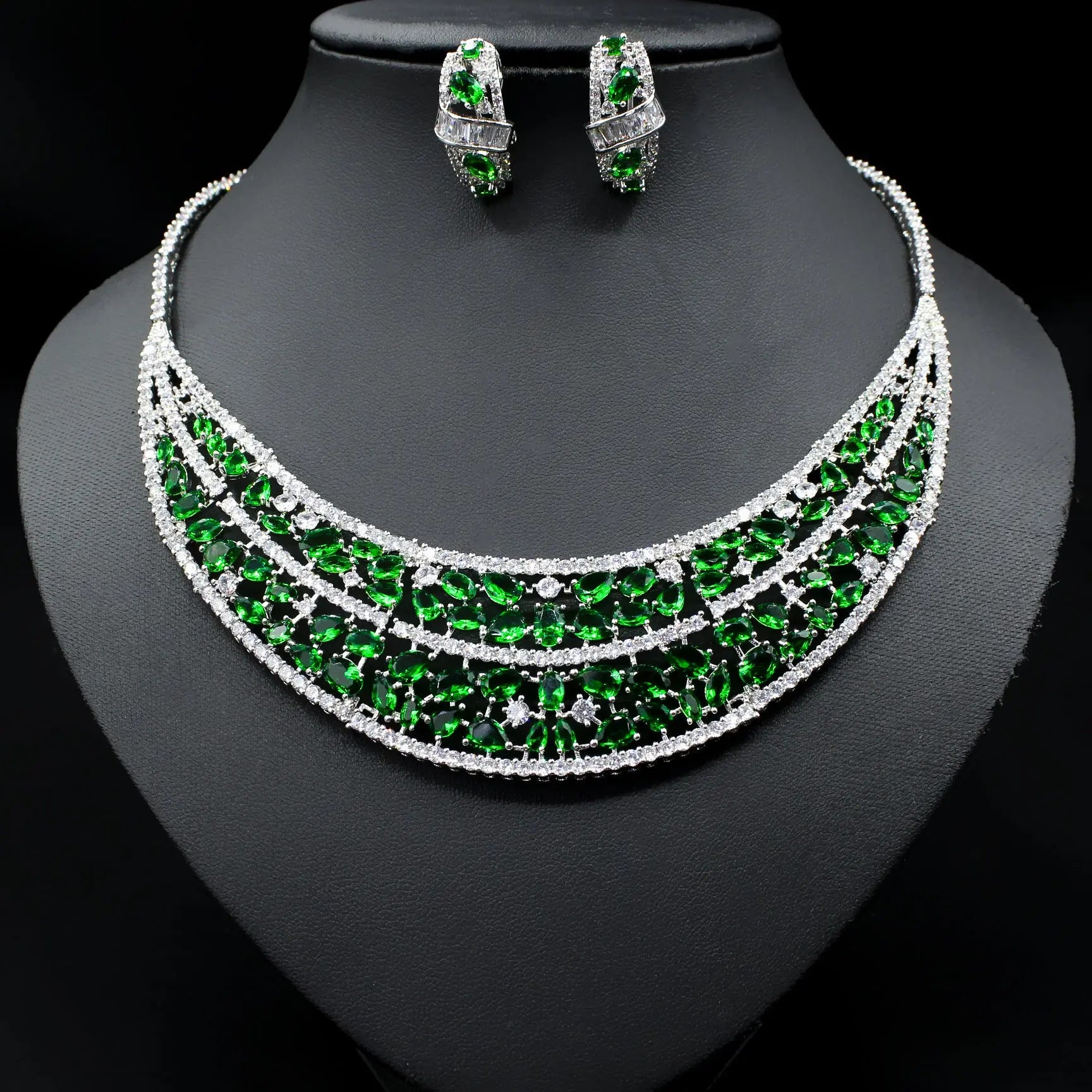 Oversized Bridal Emerald Earrings Necklace Set Cjdropshipping