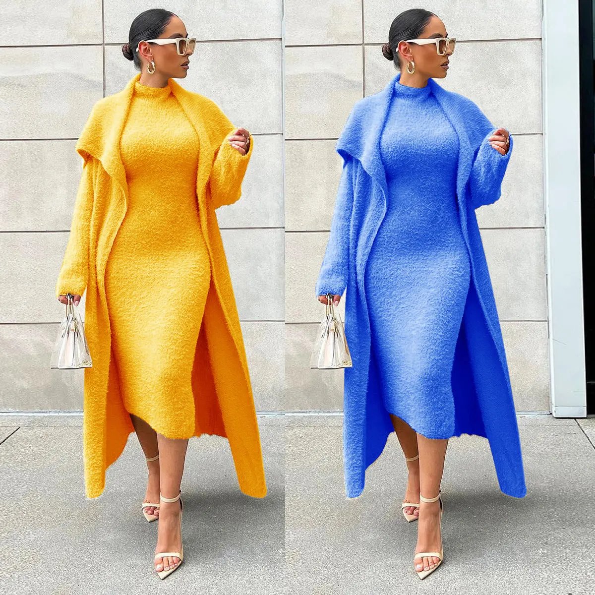 Autumn And Winter Elegant Dress Long Cardigan Velvet Two-piece Suit Cjdropshipping