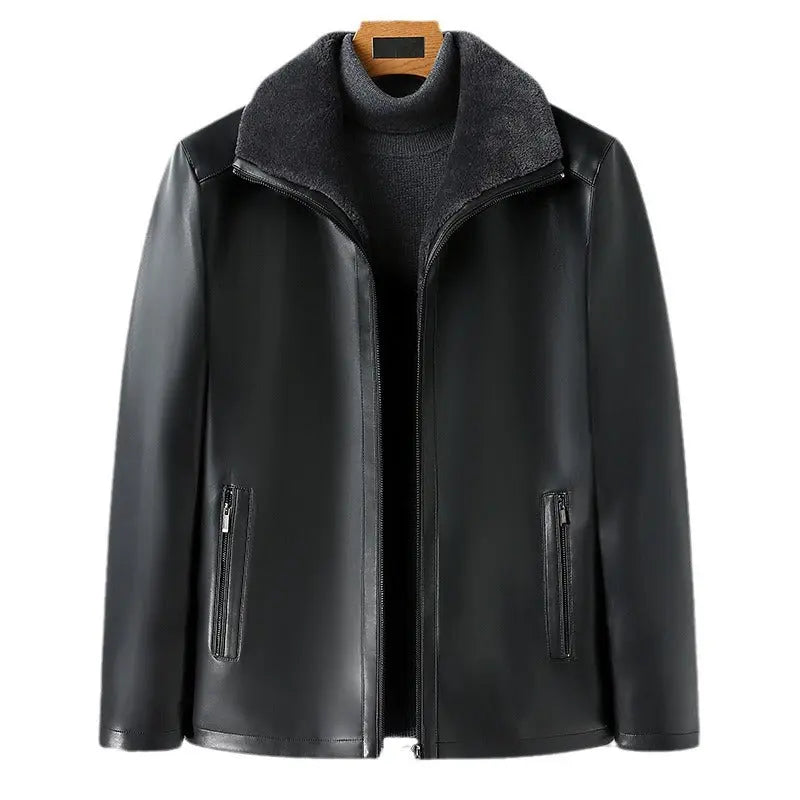 Jacket Business Warm Fur Lapel Fur Integrated Fleece-lined Thickened Leather Coat Dropshipman