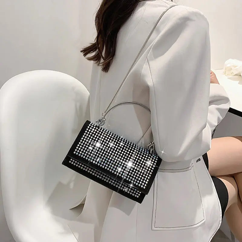 Chain Crossbody Bag Women Handbag Glitter Crystals Plain Daily Silver Black Shoulder Bag Cjdropshipping