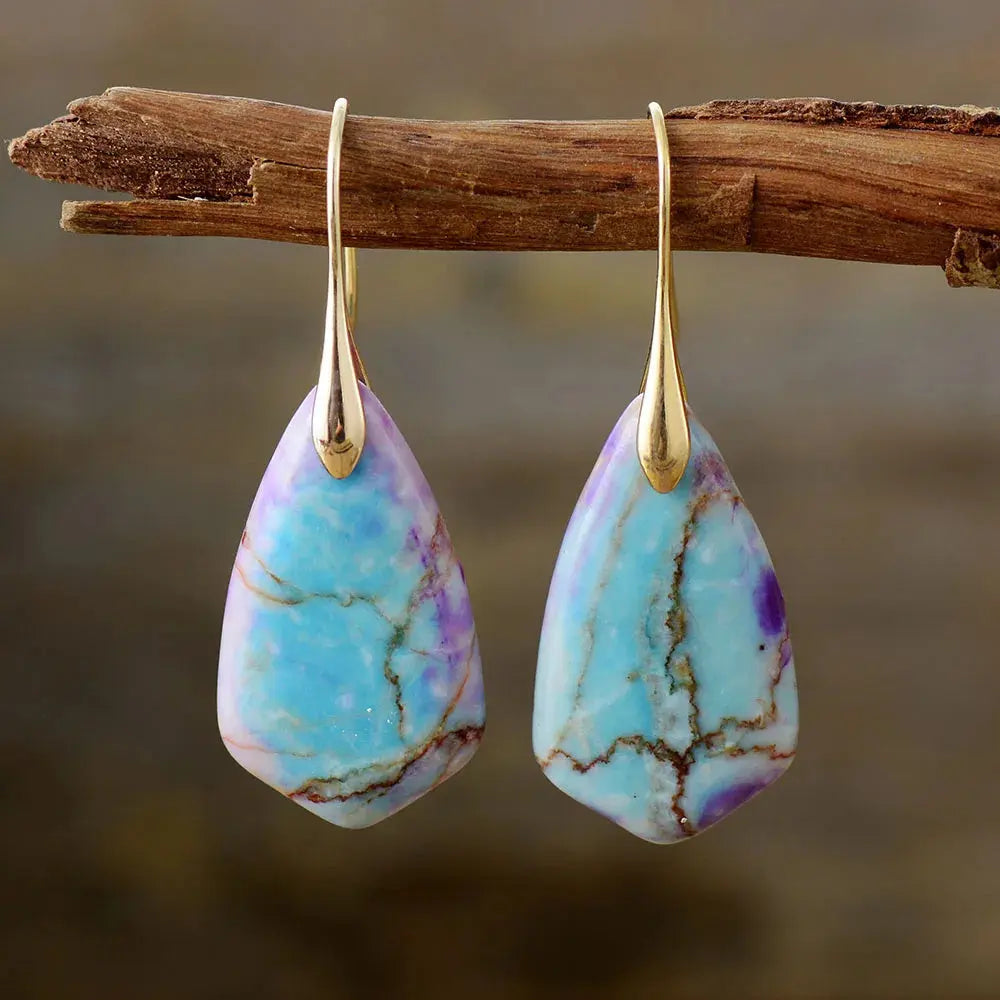 Unique Natural Stone Jewelry Ethnic Gold Plated Earrings For Women JNi3 shop