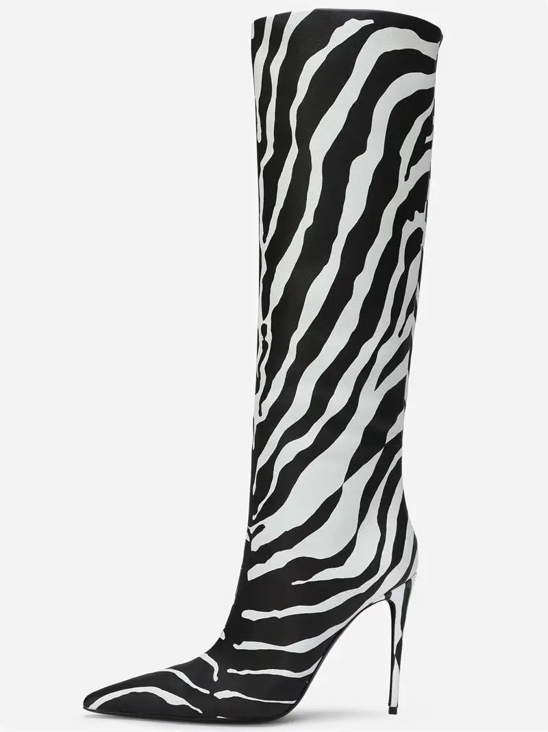 Women's Fashion Pointed Stiletto Heel Leopard Print Boots Dropshipman