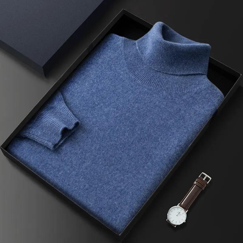Men's High Lapel Casual Knitted Solid Color Cashmere Sweater null