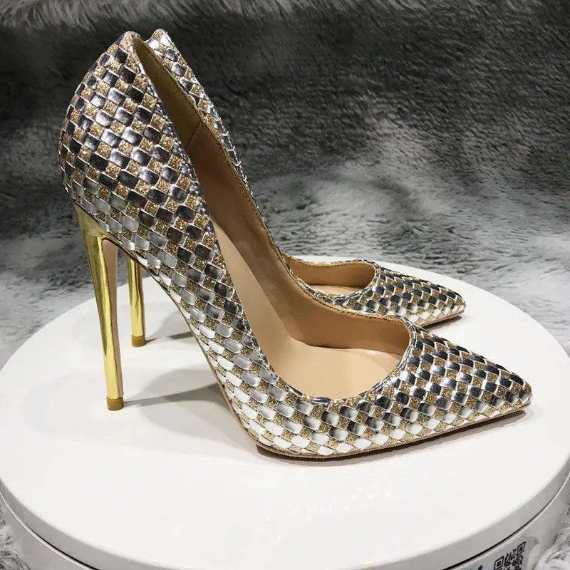 12cm  Color Matching Woven High Heels Cjdropshipping