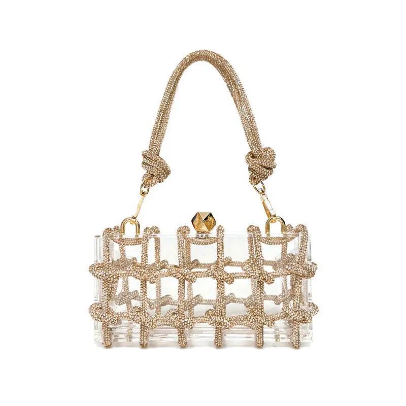French Sweet Shiny Rhinestone Banquet Small Square Bag Cjdropshipping