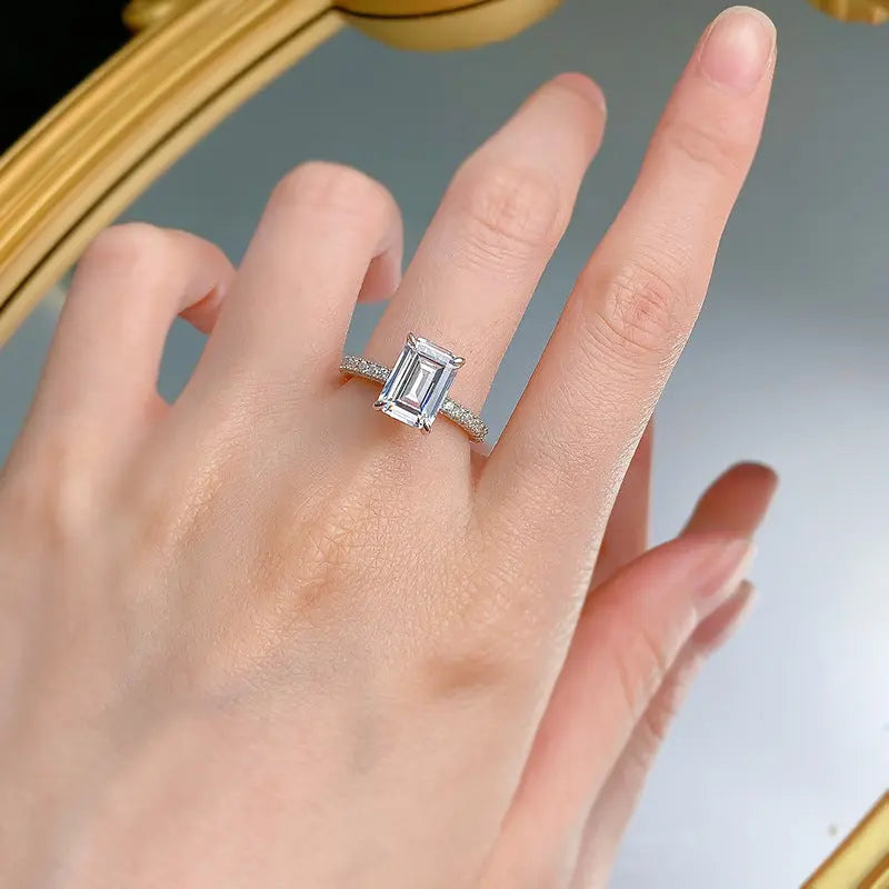 S925 Silver High Carbon Rhinestone Ring Rectangular - JNi3 shop