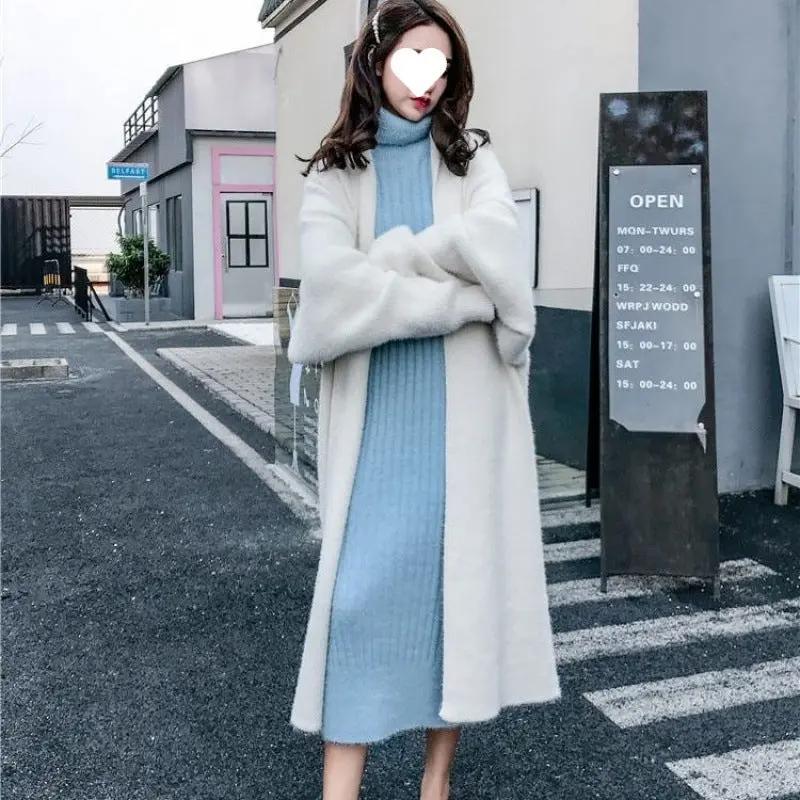 Mink-like Wool Cardigan Loose Size Thickened Mid-length Idle Style Knitted Coat JNi3 shop