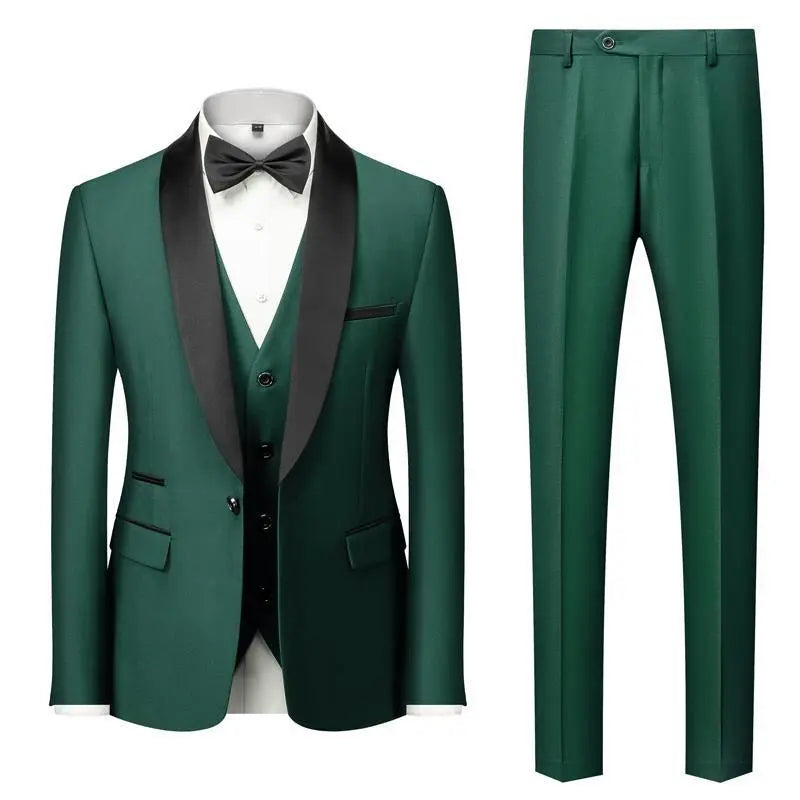 Men's Suit Set Green Fruit Collar Stage Suit Dress Host Performance Bridegroom Best Man Three-piece Suit Cjdropshipping