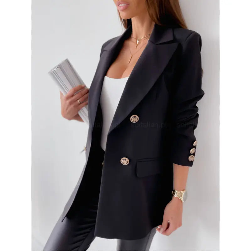 Double Breasted Solid Color Fashion Coat JNi3 shop