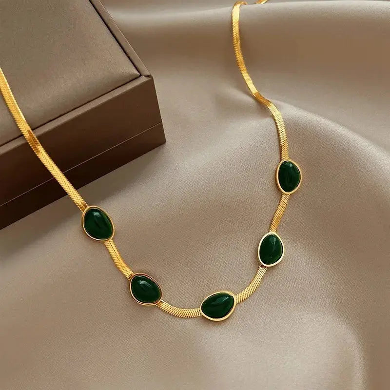Fashion Jewelry Green Stone Crytal Snake Chain Multilayer Necklace For Women Pendant Boho Fashion Jewelry Gift JNi3 shop