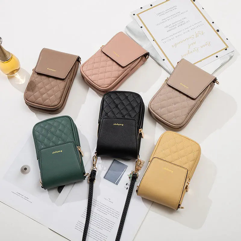 Plaid Sewing Design Mobile Phone Bags For Women Simple Buckle Multifunctional Crossbody Shoulder Bag Dropshipman
