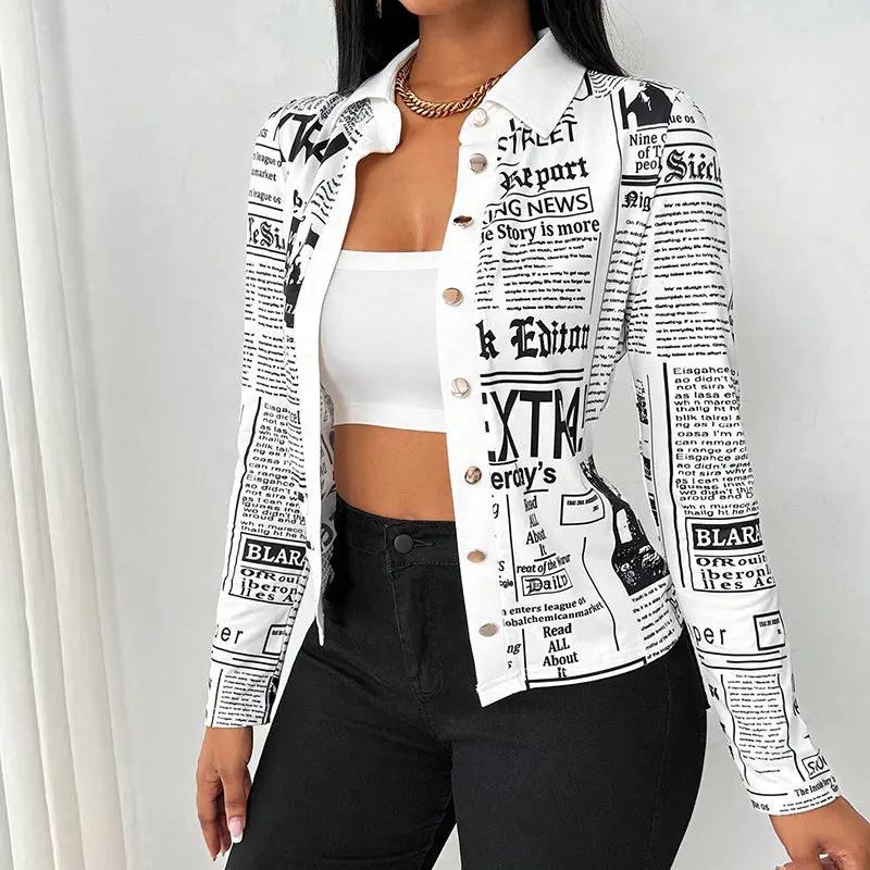 Women's Long Sleeve Casual Shirt - Spring&Fall Slim Fit Printed Blouse With Single Button Placket JNi3 shop