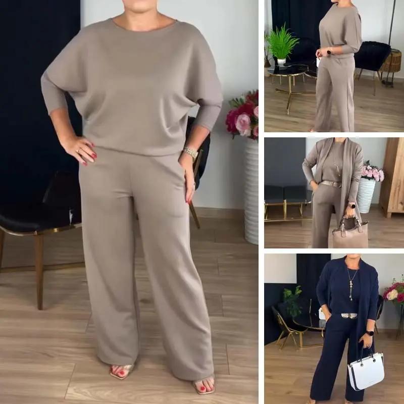 Round Neck Long Sleeve Top Belt Comfortable Blouse And Pants Cjdropshipping