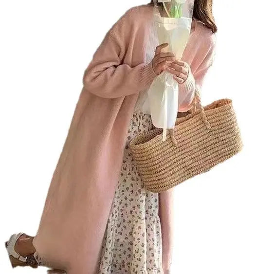 Women's Mid-length Knitted Cardigan V-neck Thickened Sweater Coat Dropshipman
