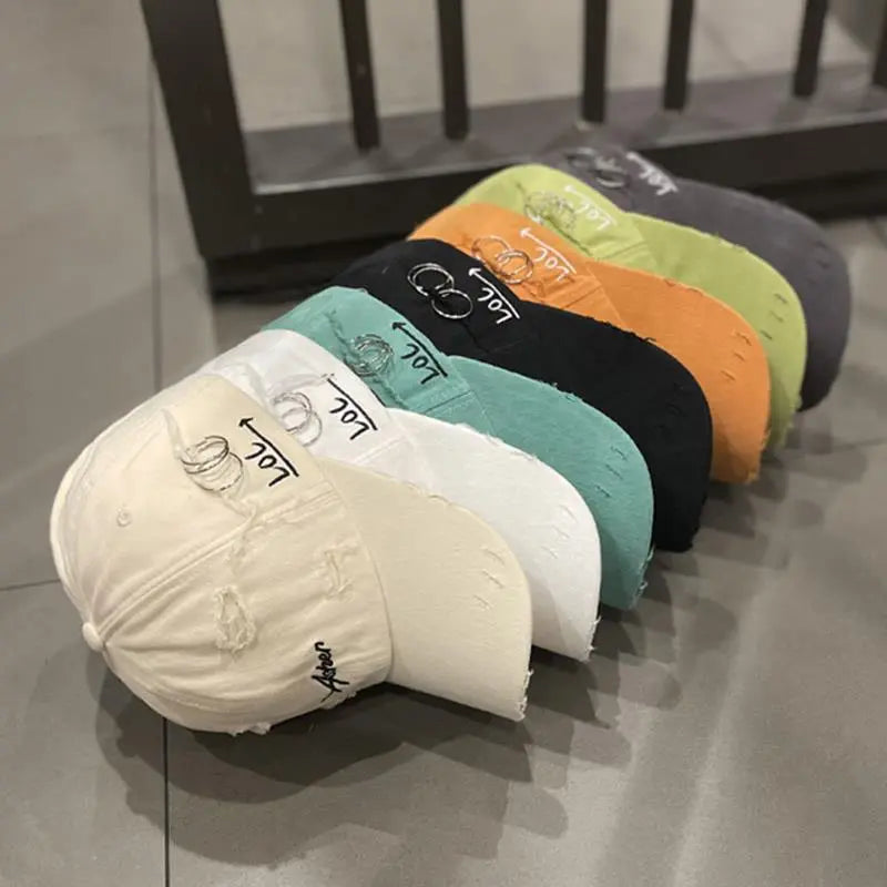 Korean Ins Retro Tattered Jeans Soft Peaked Cap Women Dropshipman