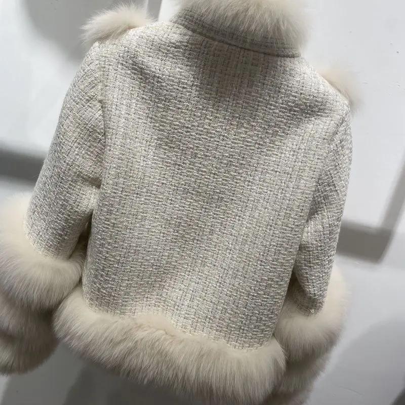 Winter New Fox Fur Tweed Woollen Stitching Top Short Women's Coat Cjdropshipping