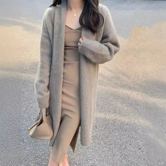 Women's Mid-length Knitted Cardigan V-neck Thickened Sweater Coat Dropshipman