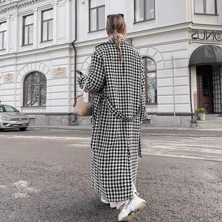 Houndstooth Long Trench Coat High-end And Fashionable Coat For Women - JNi3 shop