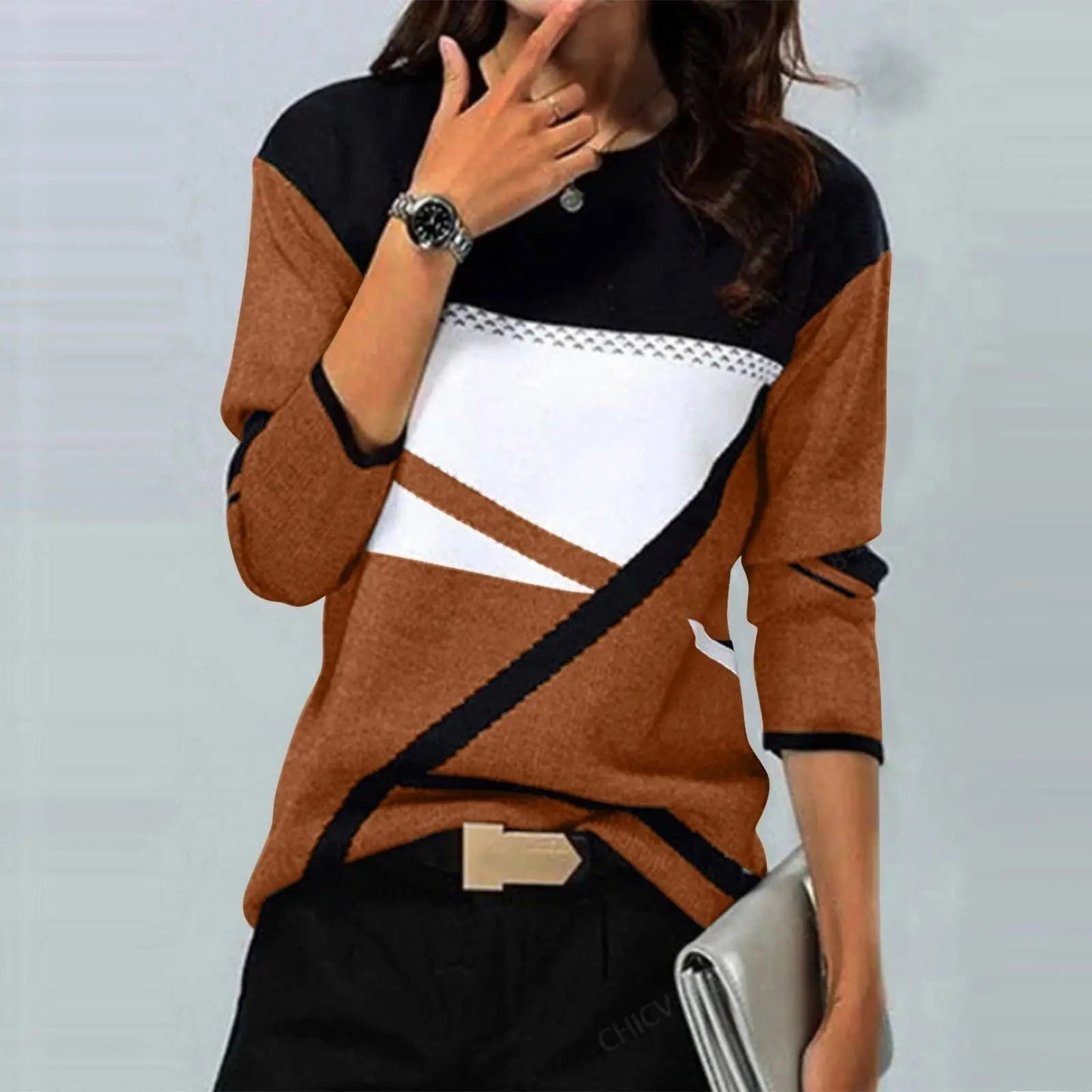 Casual Striped Long Sleeve Round Neck T-shirt Cjdropshipping