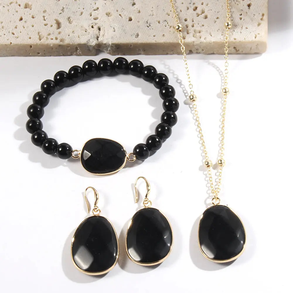 Gold Chain Necklace Natural Stone Bracelet Earrings Women's Jewelry Set Cjdropshipping
