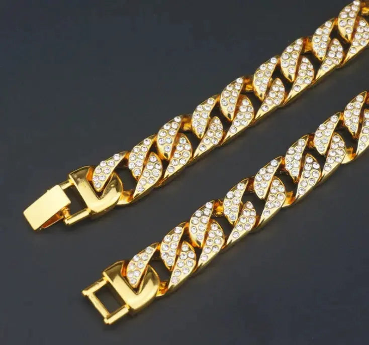 Full Diamond Cuban Chain Men's Bracelet Domineering Cool Trendy Bracelet JNi3 shop