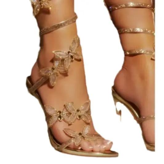 Sexy Fashion Rhinestone Shiny Butterfly Stiletto Heel Stiletto Strap Winding Sandals Cjdropshipping