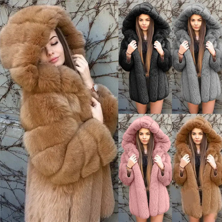 Fashion Temperament Faux Fur Coat Women's Mid-length JNi3 shop