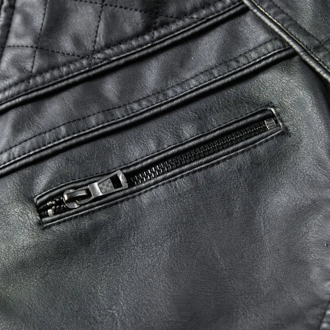 Leather Coat Men's Vintage Washed Faded Edge Stand Collar Dropshipman