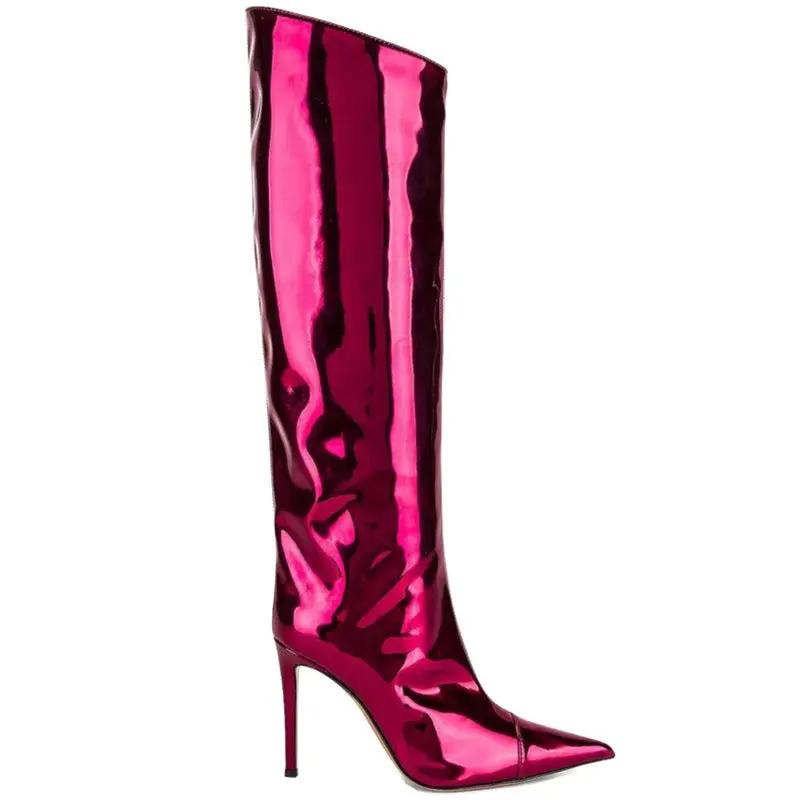 Women's High Heel Pointed Toe Symphony Patent Leather Knee Boots Cjdropshipping