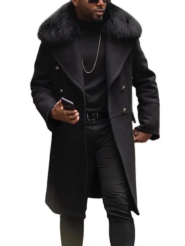 Casual Woolen Men's Coat Fur Collar null