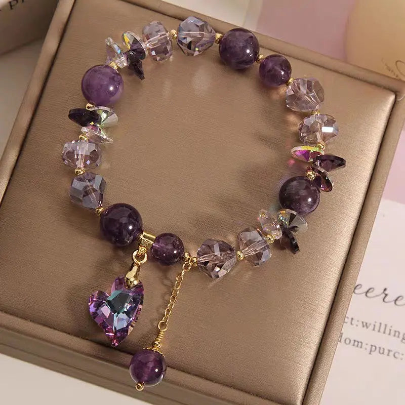 Purple Heart Crystal Bracelet Fashion Elegant Natural Amethyst Jewelry Cjdropshipping