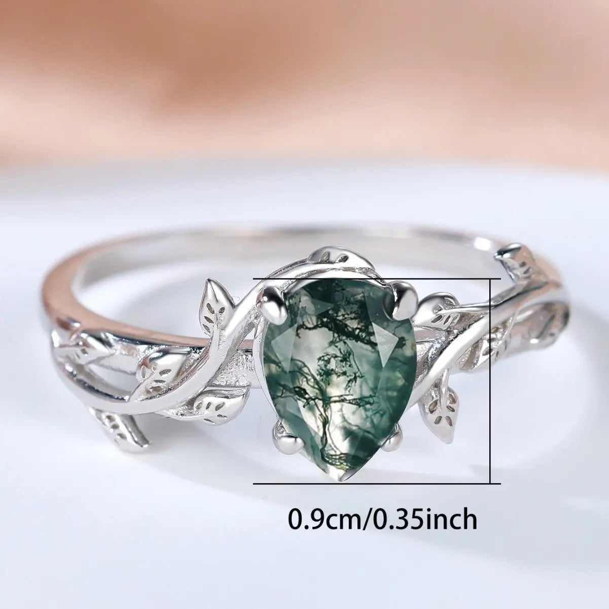 S925 Silver Drop-shaped Agate Edge Branch Leaf Ring - JNi3 shop